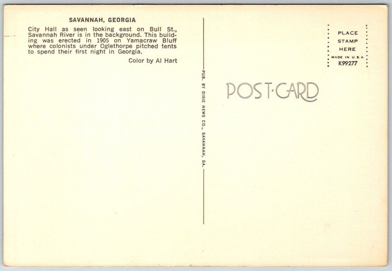 Savannah Georgia City Hall Continental Postcard
