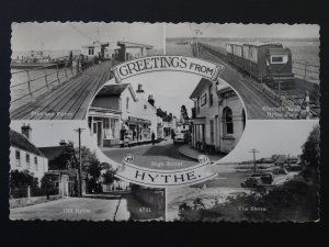 Kent HYTHE High Street, Pier, Electric Train 5 Image Multiview c1965 RP Postcard