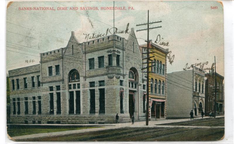 National & Dime and Savings Bank Honesdale Pennsylvania 1907 postcard