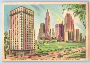 Sao Paulo Brazil Postcard Duque de Caxias Avenue Hotel Comodoro Meter c1950's