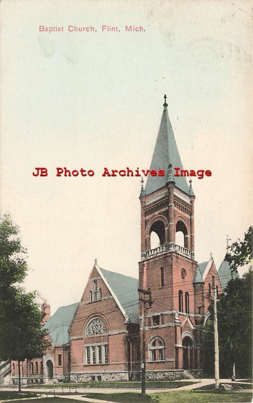 MI, Flint, Michigan, Baptist Church, Exterior View, 1908 PM, United Art Pub