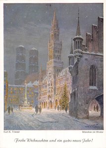 B232 Germany Muenchen Munich in Winter Art by Kurt K Tilsner vintage postcard