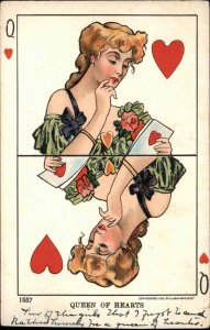 Queen of Hearts Playing Cards Beautiful Woman Gambling Ullman 1557 Postcard