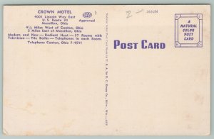 Massillon Ohio~Crown Motel~1940s Linen Postcard