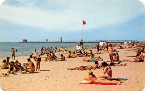 GRAND HAVEN STATE PARK Lake Michigan Beach Scene c1960s Vintage Postcard