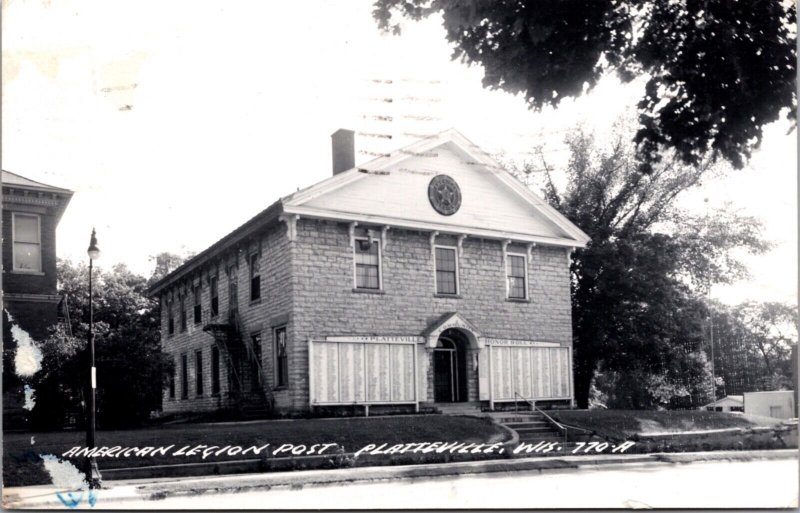 Real Photo Postcard American Legion Post in Platteville, Wisconsin