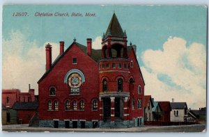 Butte Montana MT Postcard Christian Church Exterior Street Scene Vintage