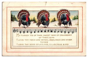 1917 My Turkey Tis of Thee, Thanksgiving, Turkeys, Greetings Postcard