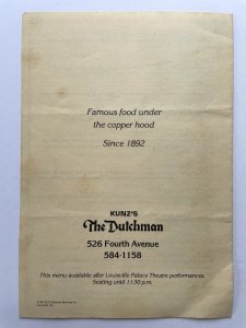 Vintage 80s KUNZ'S The Dutchman Restaurant Late Night Menu Louisville KY