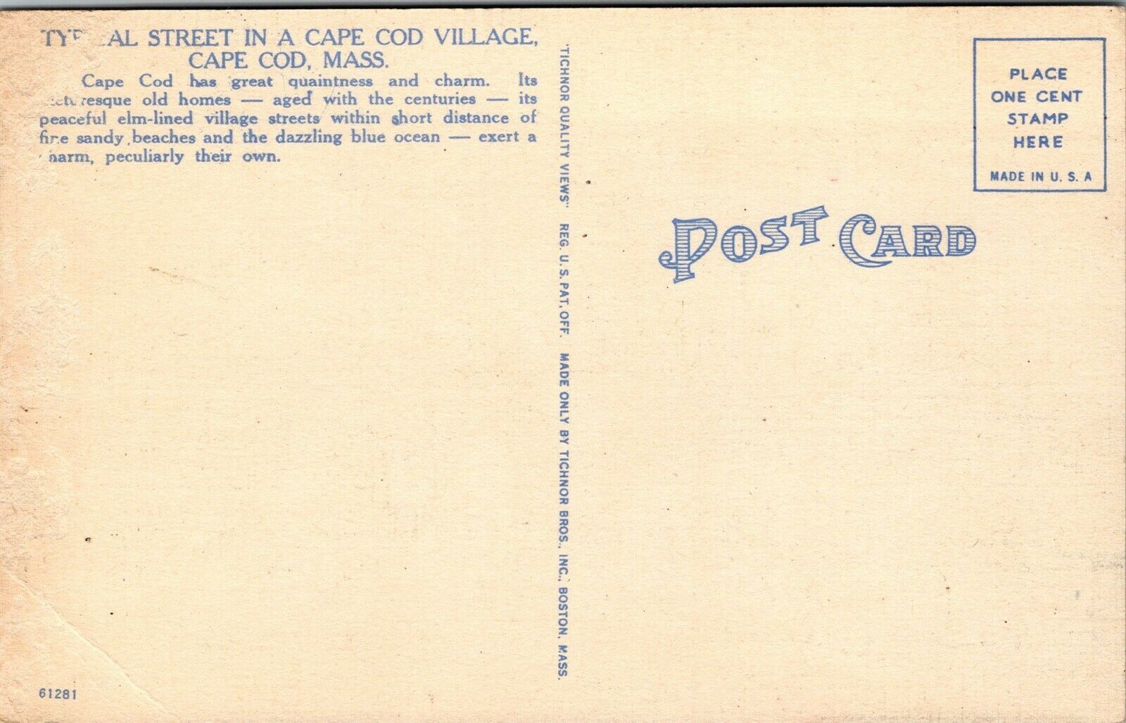 Vtg Typical Street in a Cape Cod Village Massachusetts MA 1940s Linen ...