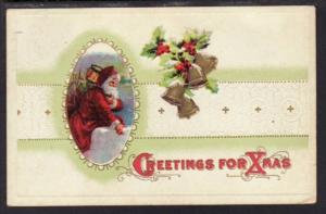 Greetings For Christmas Santa Toys Bells Postcard 4084