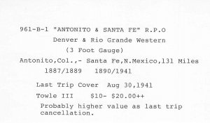 Antonio & Santa FE 3 Foot Gauge Last Trip Postcard 