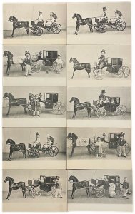 Rare complete set of 10 antique postcards children surrealism & horse cart 1900s 