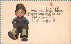 Vintage Postcard 1913 Little Boy Feeling Blue Big Eyes Black Hat and Red Ties