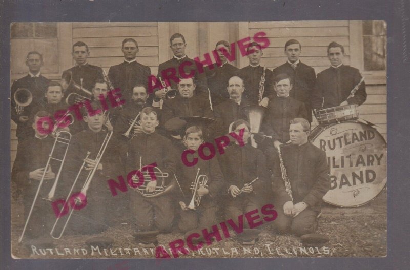 Rutland ILLINOIS RPPC c1910 MILITARY BAND Uniforms nr Minonk Pontiac Streator IL