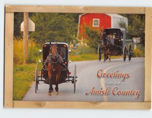 Postcard Horse and buggy, Greetings from the Amish Country, Pennsylvania
