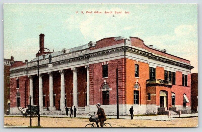 South Bend Indiana~US Post Office~Man w/ Dr Satchel on Bicycle~Horse Buggy~1910 