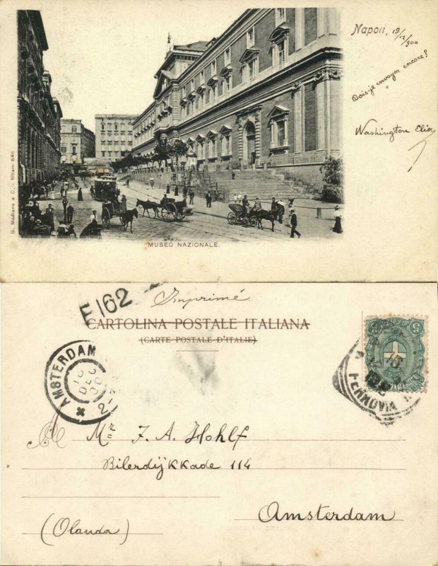 italy, NAPOLI NAPLES, Muso Nazionale, Horse Tram (1900) Postcard