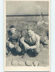 Pre-1950 rppc military USA ARMY SOLDIERS CROUCHING DOWN LOW HM0682