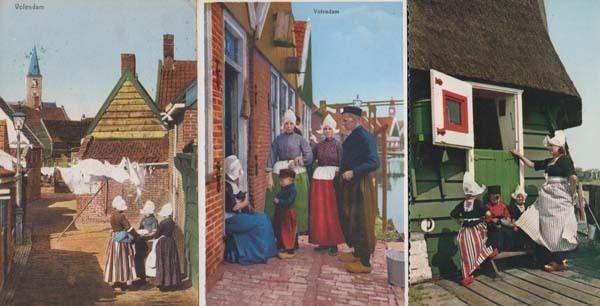 Volendam Laundry Washing Line On Windy Day + Lost Boy Cat Children 3x Postcard