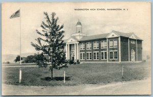 WASHINGTON NJ HIGH SCHOOL VINTAGE POSTCARD w/ US FLAG