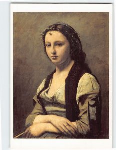 Postcard La femme à la perle By Corot, Louvre Museum, Paris, France