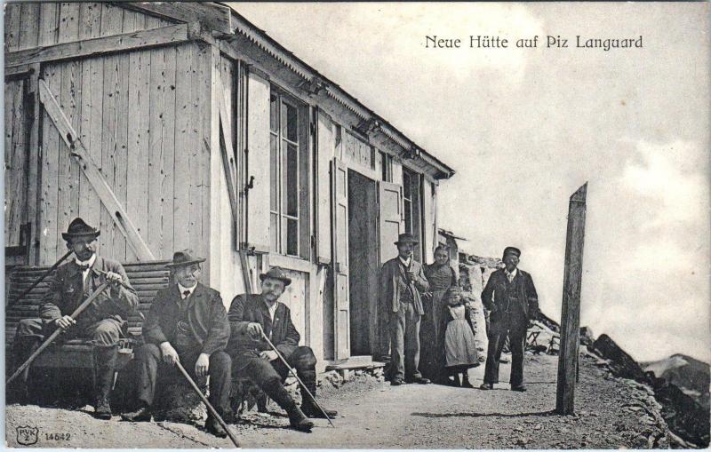 PIZ LANGUARD, Switzerland  Neue Hutte -NEW HUT on Mountain    c1910s Postcard