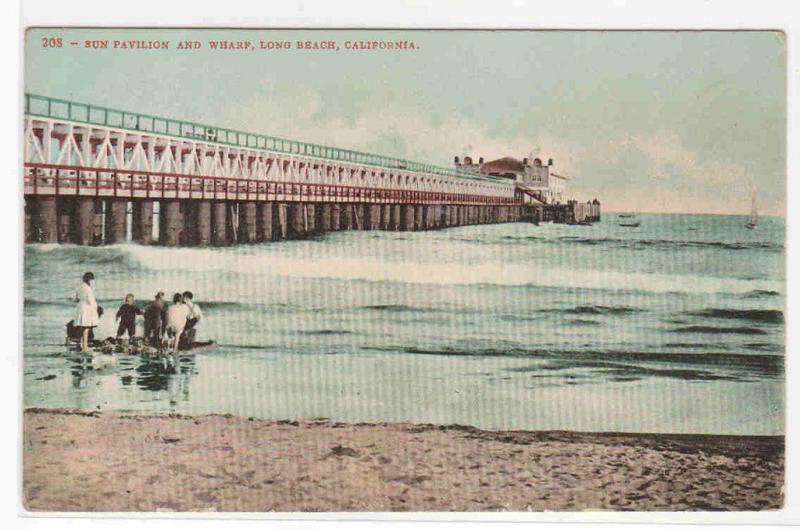 Sun Pavilion & Wharf Pier Long Beach California 1910c postcard