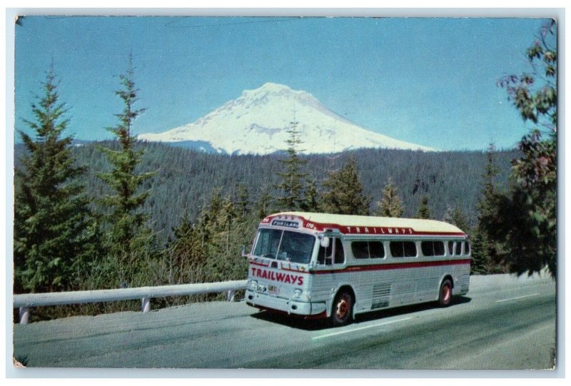 c1960's Trailways Luxury-Liner Mt. Hood Snow-Capped Laurel Hill Oregon Postcard