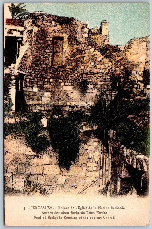 Vtg Jerusalem Israel Pool of Bethesda Remains of the Ancient Church Postcard