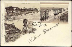 egypt, PORT SAID, Multiview, Harbour, Quay, Rue de Commerce (1902) Stamp