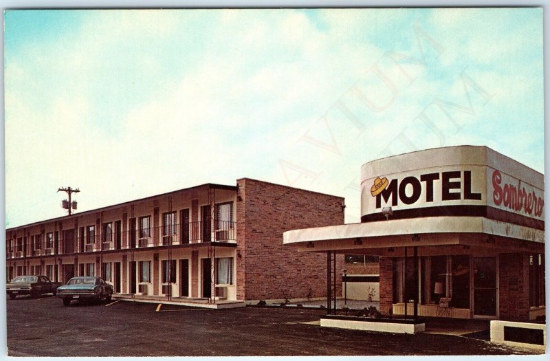 c1970s Atlanta GA Sombrero Motel Parked Cars Sign Hat Motor Lodge Inn Hotel A231