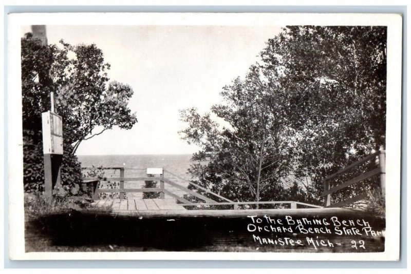 c1940's Orchard Beach State Park View Manistee Michigan MI RPPC Photo Postcard 