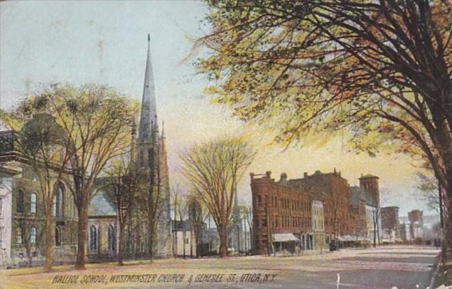 New York Utica Balliol School Westminster Church & Genesee Street 1908 Rotograph