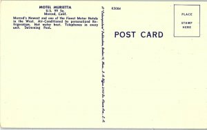 Vintage Air Conditioned Hotel Murietta In Merced, CA AAA Approved Postcard P125 