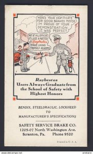 Scranton, Pa. Safety Service Brake Co. motor cycle policeman Raybestos  BLOTTER