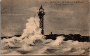 Lighthouse The Pier During Storm Le Havre France