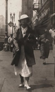 RPPC Real Photo Postcard - Lady Walking the City Streets