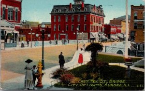 Postcard East Fox Street Bridge City of Lights in Aurora, Illinois