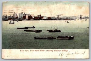 New York From North River  Showing  Brooklyn Bridge   Postcard  1905