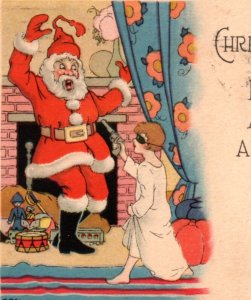 c1923 Santa Claus Robbed At Gunpoint By Masked Child Christmas Postcard Toys