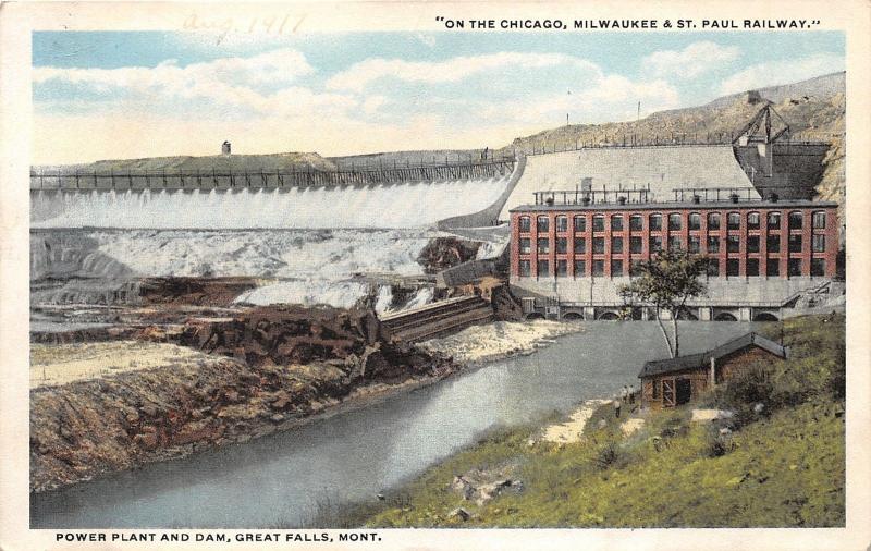 Great Falls Montana~Power Plant & Dam on Chicago Milwaukee & St Paul Railway~20s