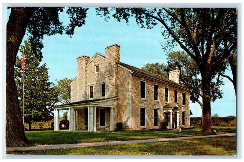 c1950's Historic Kaw Mission Building US Flag Council Grove Kansas KS Postcard