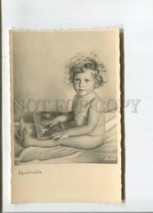 473089 Baby NUDE Girl w/ Book DONKEY Vintage PHOTO SUSE BYK Photographer
