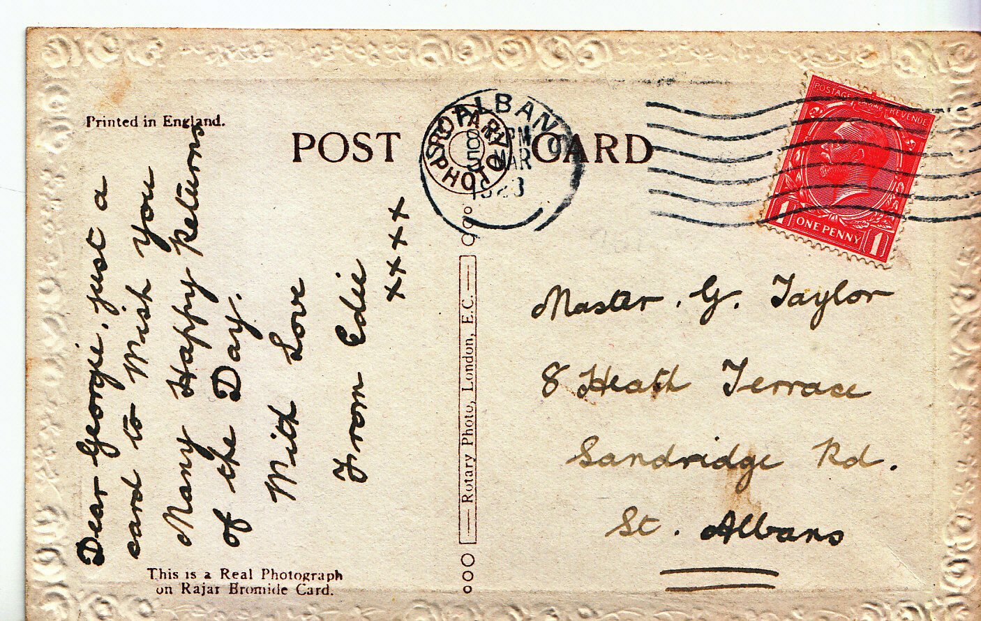 Genealogy Postcard Family History Taylor Sandridge Road St