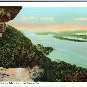 c1940s McGregor, IA Birds Eye Mississippi River from Iowa's Pike's Peak PC A253