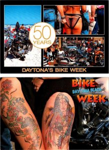 2~4X6 Postcards Florida DAYTONA BEACH BIKE WEEK 50 Years~Tattoos~Leather Thong