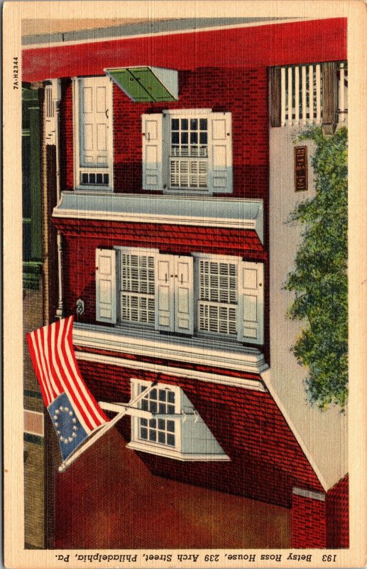 Vtg 1930's Betsy Ross House American Flag Philadelphia Pennsylvania PA Postcard
