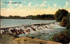 View of the Dam at Burlington Wisconsin c1910 Vintage Postcard P15