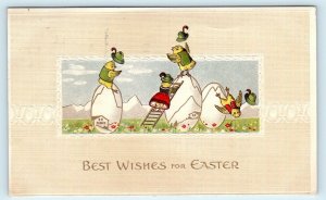EASTER Greeting 1913 BEST WISHES  CHICKS ~ Eggs, Ladder   Embossed Postcard